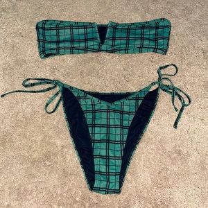 LA hearts green and black flannel print bikini, size S
